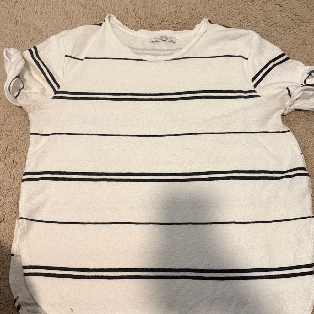 ZARA Black and White Striped Short Sleeve Shirt